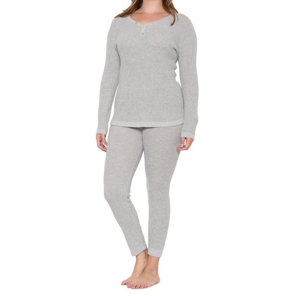 NWT Tahari Cotton-Cashmere Waffle-Knit Lounge Set-Long Sleeve  Heather Fog 769sn - Picture 1 of 4
